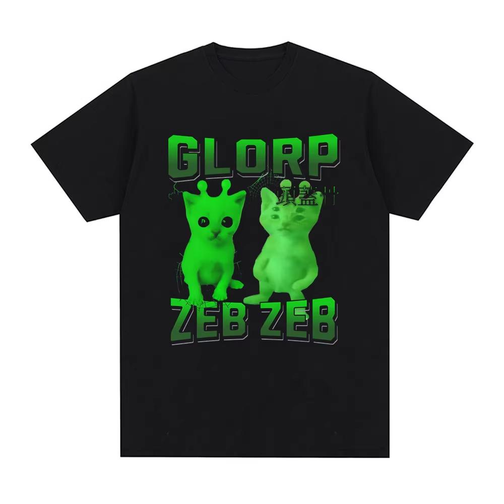 Смешная футболка с инопланетным котом Glorp Gnarp Brainrot Мем Футболка Забавная Милая Безвкусная Странная Свободная Хлопковая Футболка с коротким рукавом S