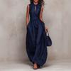 Ny europeisk och amerikansk stil djupblå randig ärmlös midjesmalnande vida ben jumpsuit för kvinnor, elegant och moderiktig för gränsöverskridande