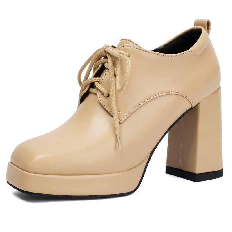 Бренд Винтаж Женские Туфли Квадратный Носок Блочный Каблук 9,5 см Платформа 2 см На Шнуровке Большой Размер 46 47 48 Офисная Леди Повседневная Обувь 39 жёлтый