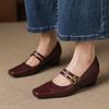 New four-season wear women's sheepskin low-top shoes leather wedge heel buckle lazy shoes women's casual round head women's single shoes