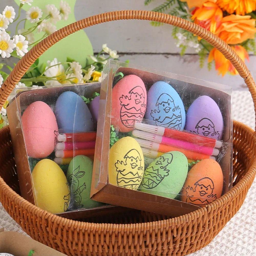 6PCS Coloring Craft Easter DIY Hand-Painted Eggs Foam Easter Eggs  Easter Scene Decoration