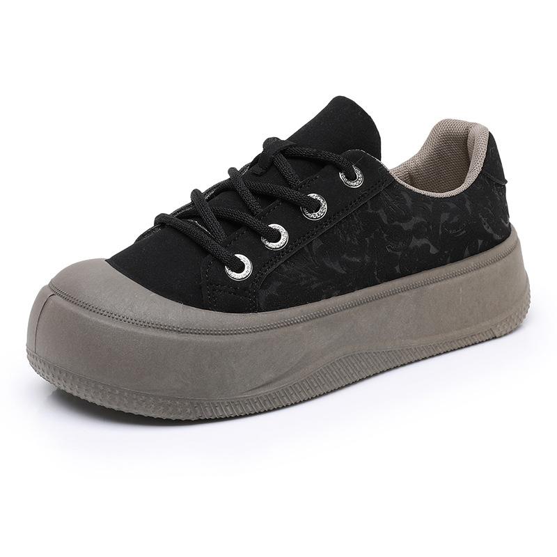 Casual Platform Shoes for Women Lightweight Faux Leather Sneakers Lace Up Tennis Shoes Comfort Walking Shoes Women's Non-Slip Breathable Low-Top Shoes