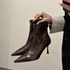 Black Pointed Short Boots Femininity Thin Fashion High Heel Boots Rear Zipper Versatile Thin Heel Thin Boots