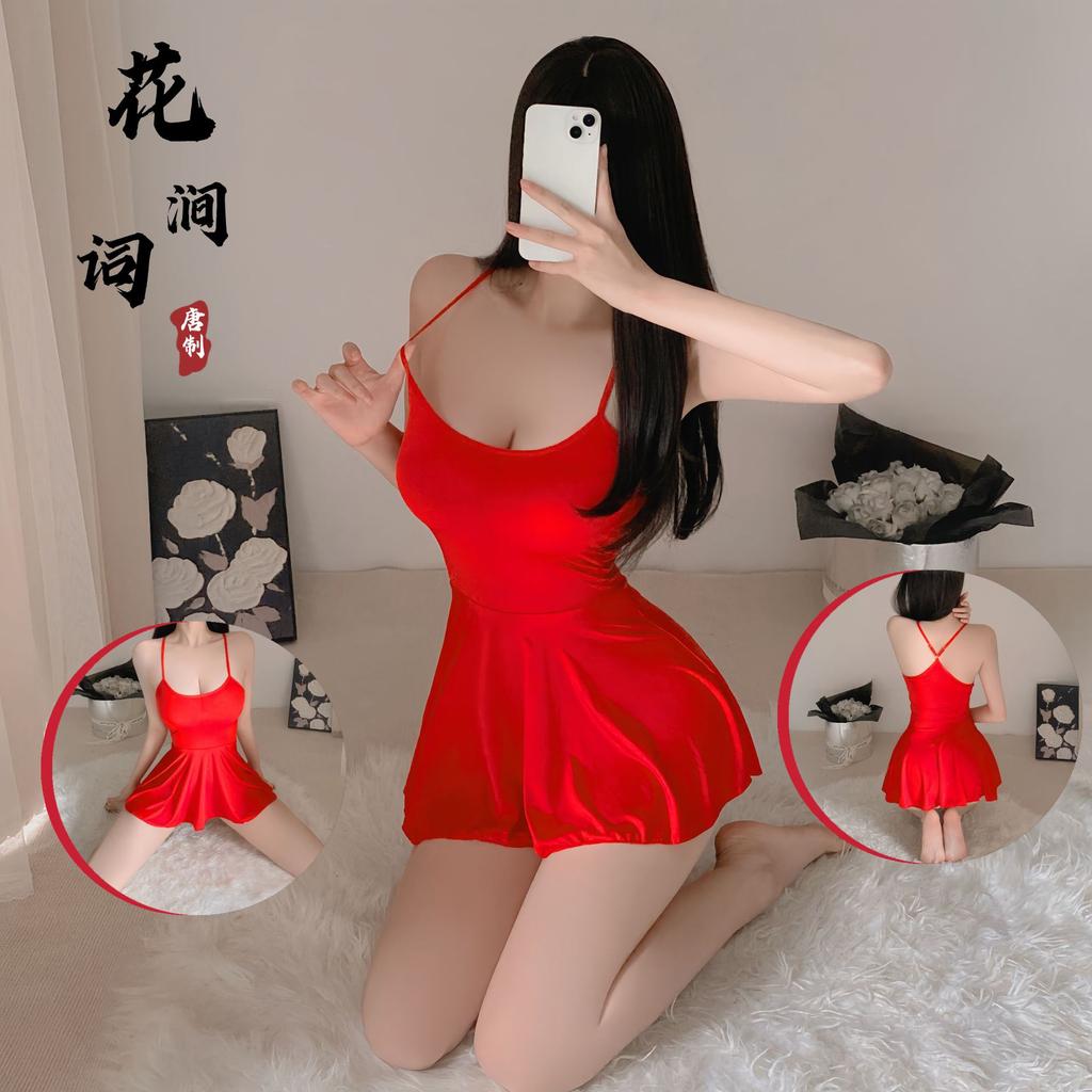 Sexy Pajamas Sexy Uniform Ice Silk Suspender Hip Skirt Stockings Seduction Passion Robe