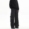 Unisex Vintage Black Distressed Wide-Leg Workwear Jeans with Multi-Pockets - High Street Punk Style
