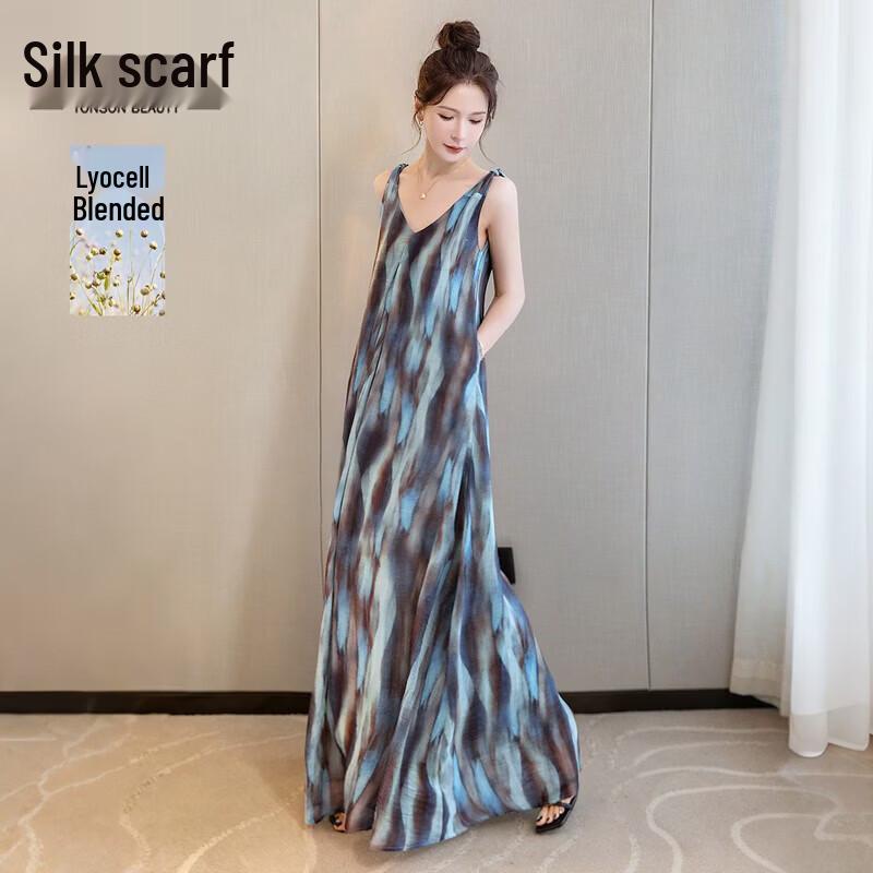 Women s Tencel V-Neck Sleeveless A-Line Maxi Dress XL