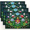 Colorful Floral Print Linen Placemat Set Vibrant Table Mats For Dining Kitchen Decor Boho Style Heat Resistant Washable Kitchen