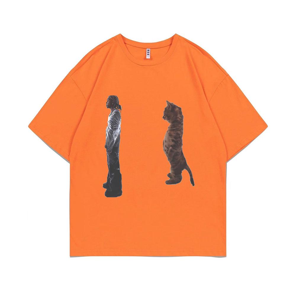 Funny Destroy Lonely Standing Cat Graphic T Shirt Men Women Oversized Pure Cotton T-shirts Opium Playboi Carti Ken Carson Tshirt
