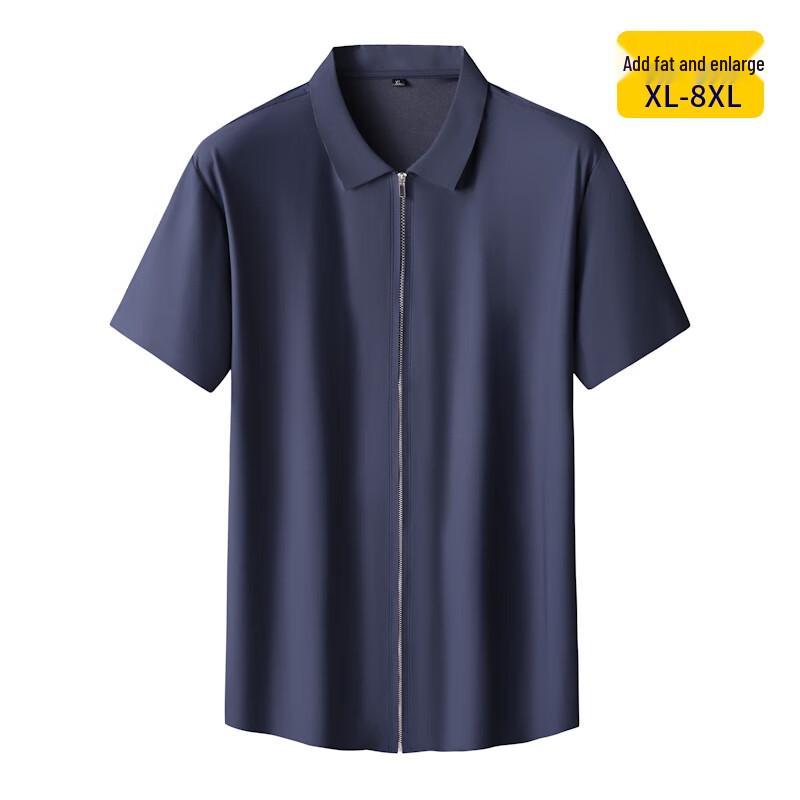 Camicia Casual Manica Corta con Zip in Seta Ghiacciata Taglie Forti da Uomo Dibinze