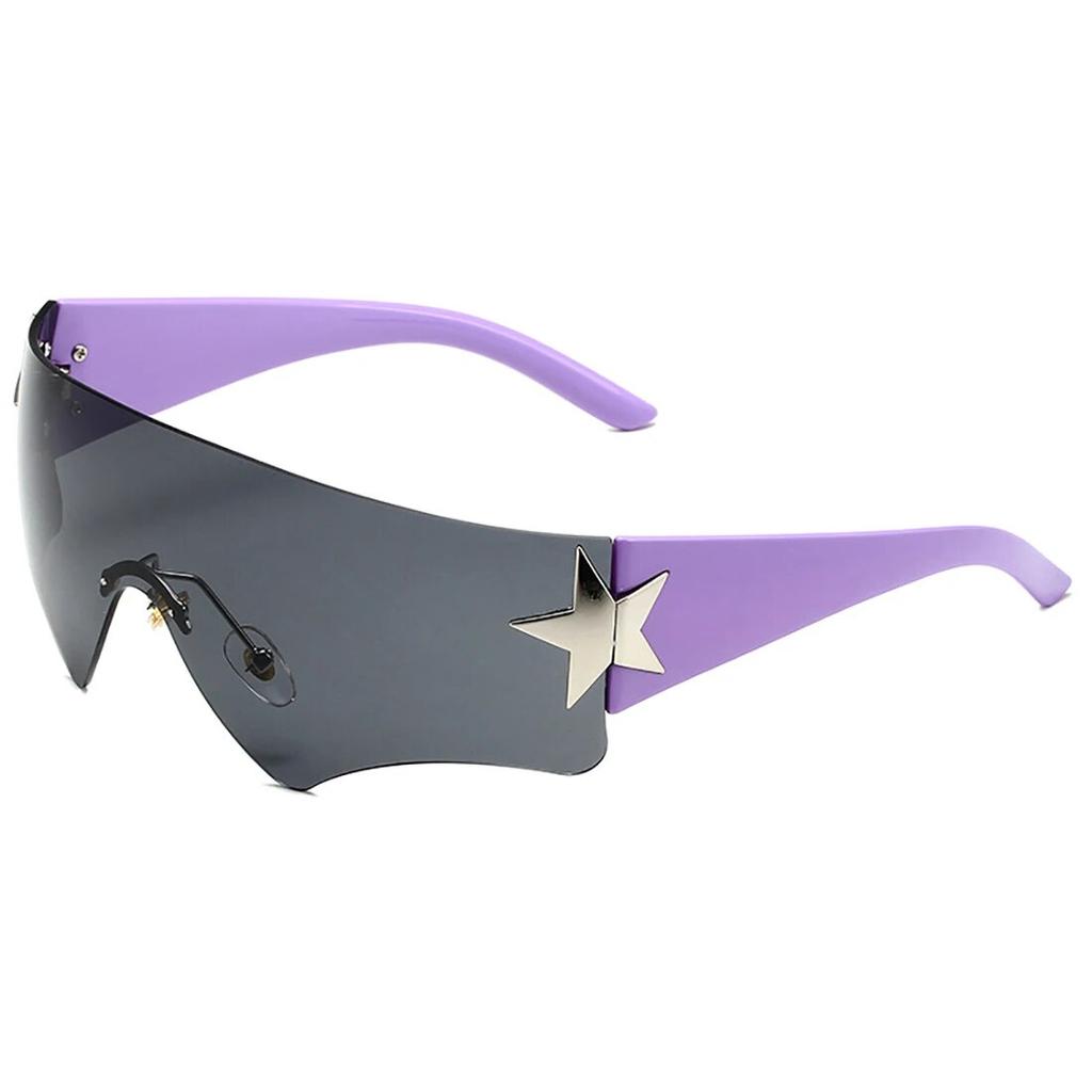 New Punk Rimless Five Star Sunglasses Y2k Luxury  Designer One Piece Goggles UV400 Women Driving Cycling Eyewear