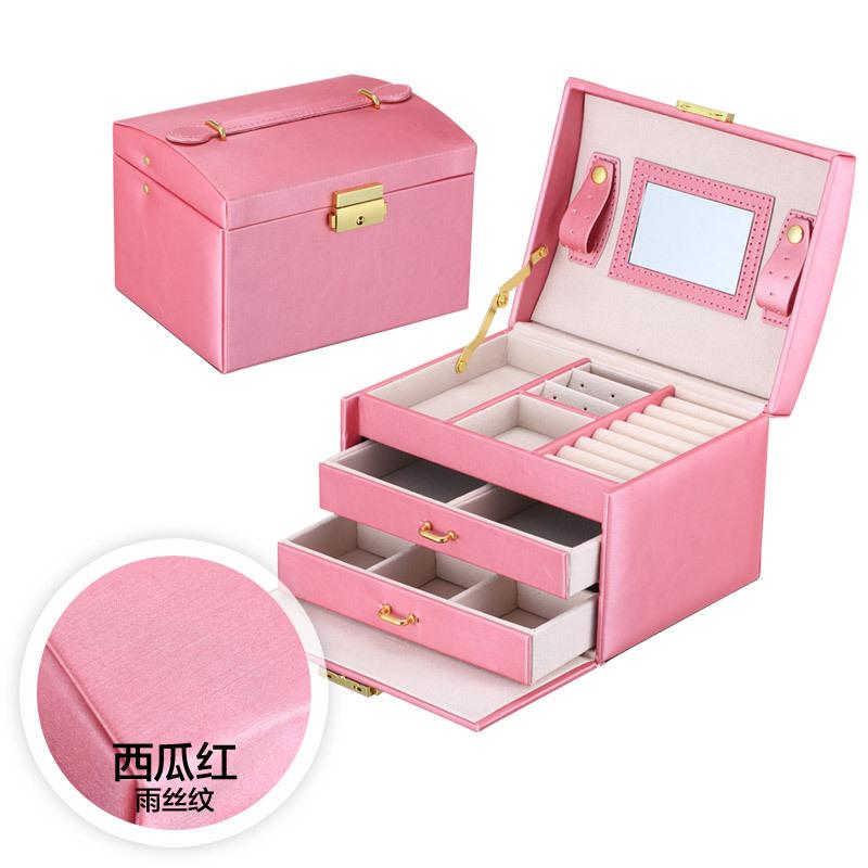 Three-layer Jewelry Storage Box with Lock Drawer Type Leather PU Earrings, Earrings, Rings, Jewelry Box Storage