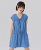 Deliscent Denim Shirred Ribbon Dress [Blue]