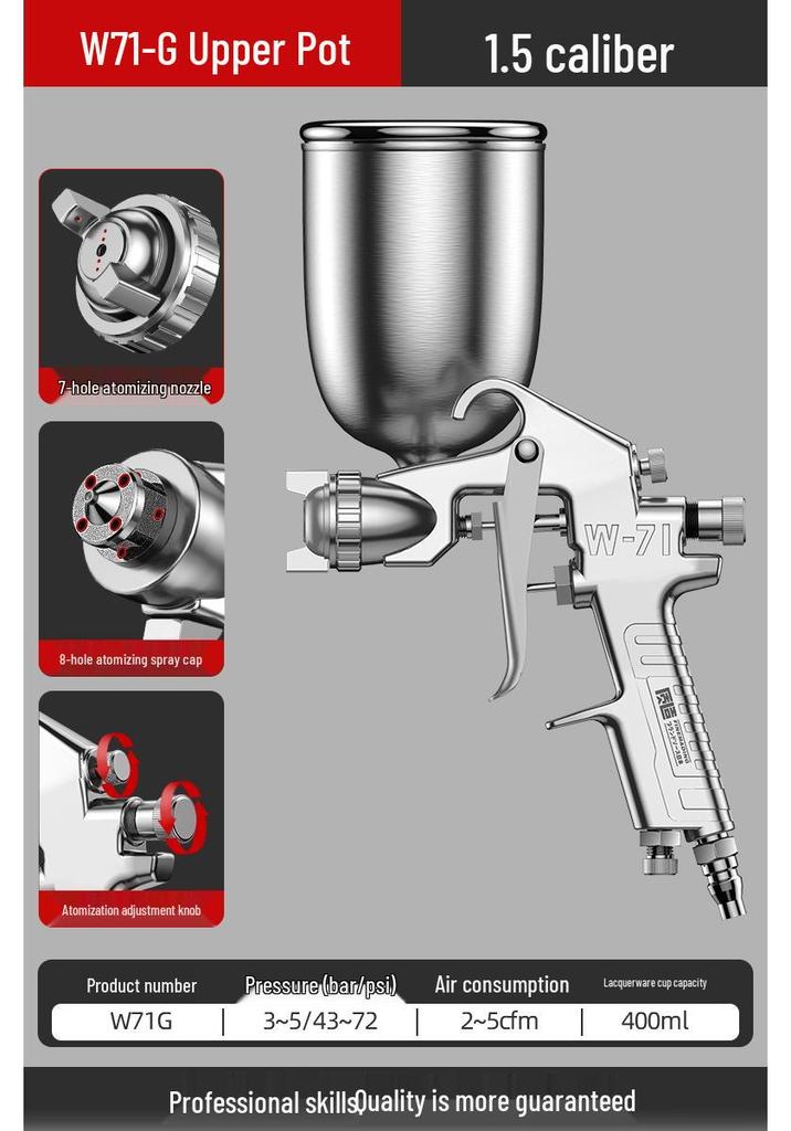 Pneumatic High Atomization Stainless Steel Spray Gun for Latex & Small Car Paint