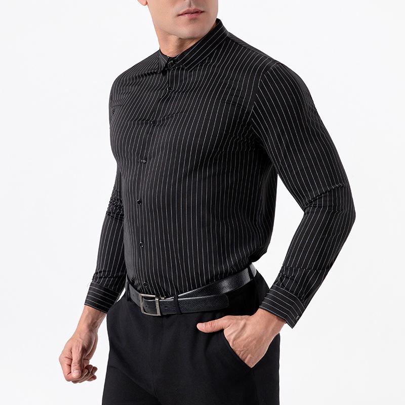 

Men Striped Dress Shirt Long Sleeve Slim Fit Black And White Vertical Stripe Formal Top S