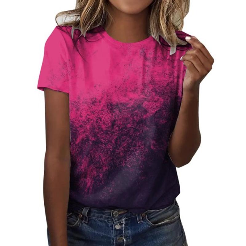 Fashion Color Scale T-shirt 3D Printed Women's New Round Neck Short Sleeved T-shirt Street Style