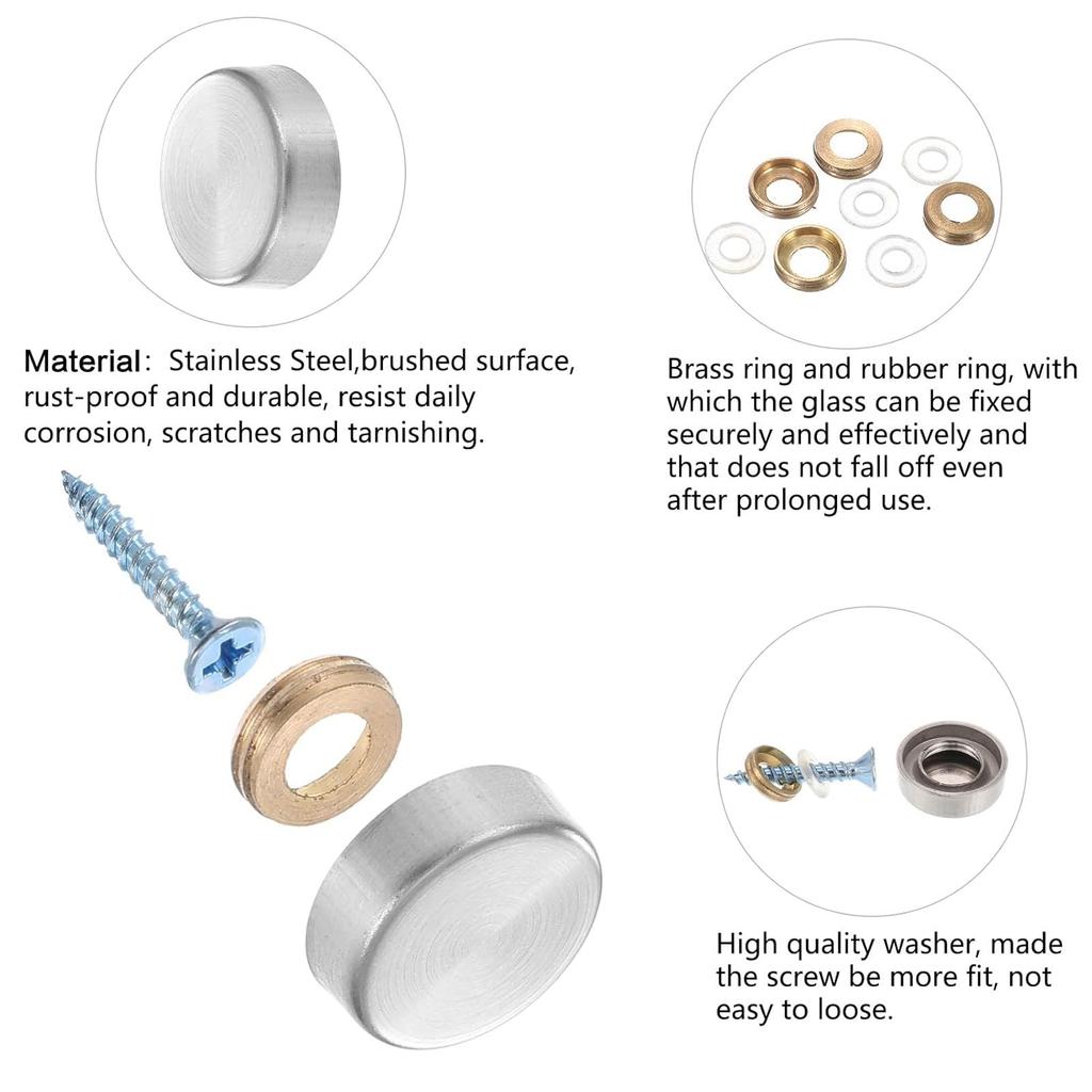 20 Pieces Stainless Steel Screw Cover Cap, 0.63"/16mm Diameter Mirror Decorative Screws with Caps Silver Mirror Screws Fasteners, Sign Advertising