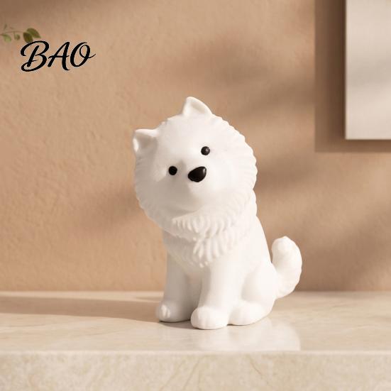 Car Interior Ornament Cute Sitting Samoyed Dog Figurine, 3D Printed Smiling Puppy Statue, Healing Animal Sculpture Desktop for Home Decor, Gift Lovers