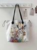 Giraffe Printed Handbag for Women, Large Capacity Leather Handle Shopping Bag, Casual Shoulder Bag