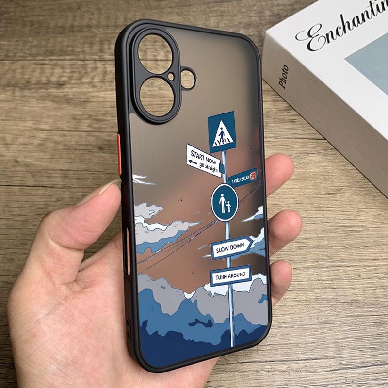 Cloud Signpost Pattern For iPhone 17 Pro Max Case Matte Shockproof Soft Edge Hard Cover For iPhone 13 15 14 16 11 17 Air Funda iPhone 16 Pro Max