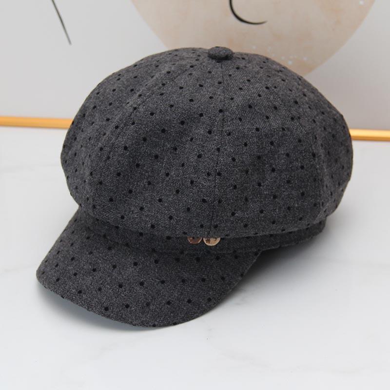 Polka dot button octagonal beret women's autumn and winter new fashion versatile face small literary and casual painter hat