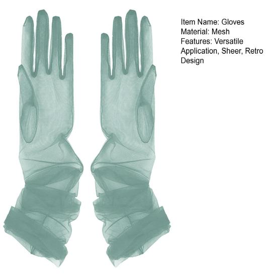 Women Long Sheer Gloves Retro Stretchy Ruched Mesh Tulle Gloves 1920s Dance Gloves for Costume Opera Party Wedding