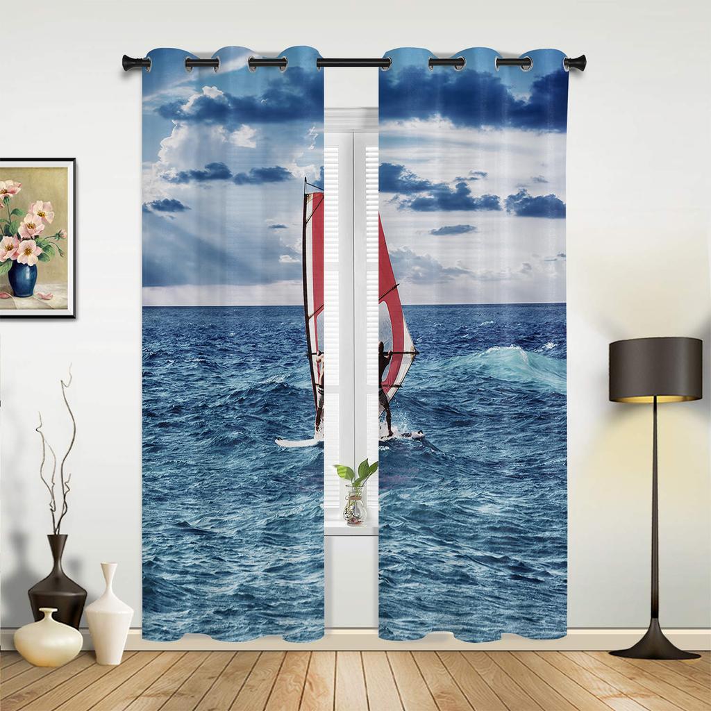 Tende per Finestra Vela Onde del Mare Blu Tende per Finestra Camera da Letto Soggiorno Tende Decorative per Cucina Tende a Rullo