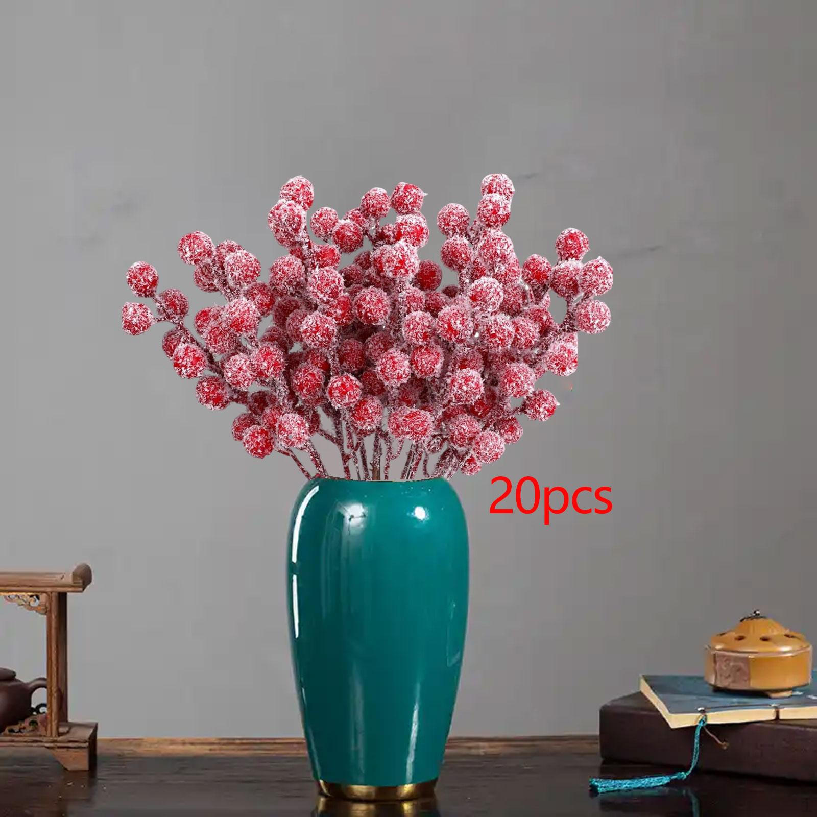 

20Pcs Artificial Red Picks Christmas Xmas Ornaments DIY Crafts Snow Frosted for