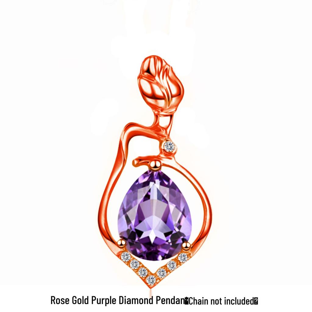 Amethyst Purple and Rose Diamond Pendant Women's Necklace - Short Clavicle Chain