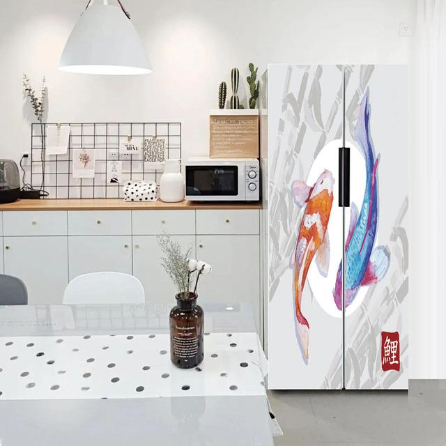 Water Droplets Geometry Line Pattern Self-Adhesive Refrigerator Freeze Sticker Kid's Art Fridge Door Cover Wallpaper Teenager 3D