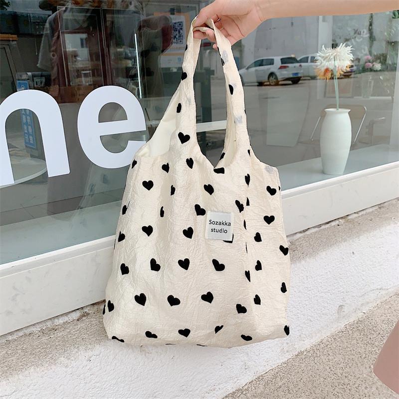 Trendy Canvas Heart Tote Bag Stylish Street Style Shoulder Bag With Large Capacity For Everyday Use