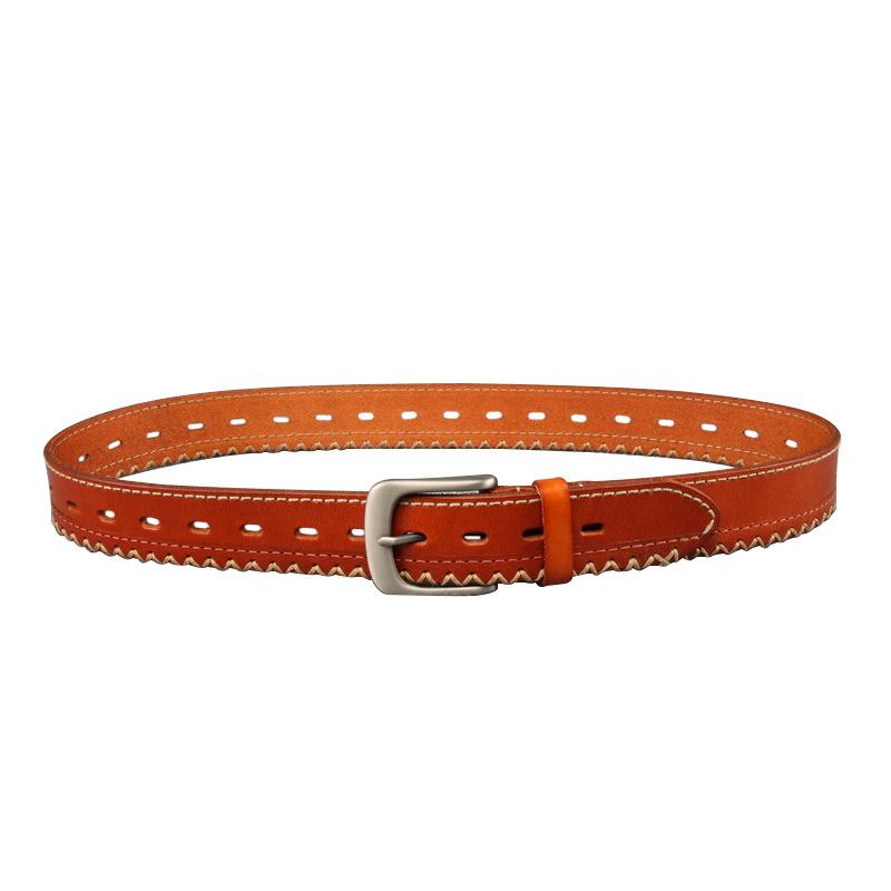 

Belt Handmade First Layer Cowhide Belt Simple Retro Hand Stitching Simple Pin Buckle Genuine Leather Belt Print 100cm светло-коричневого