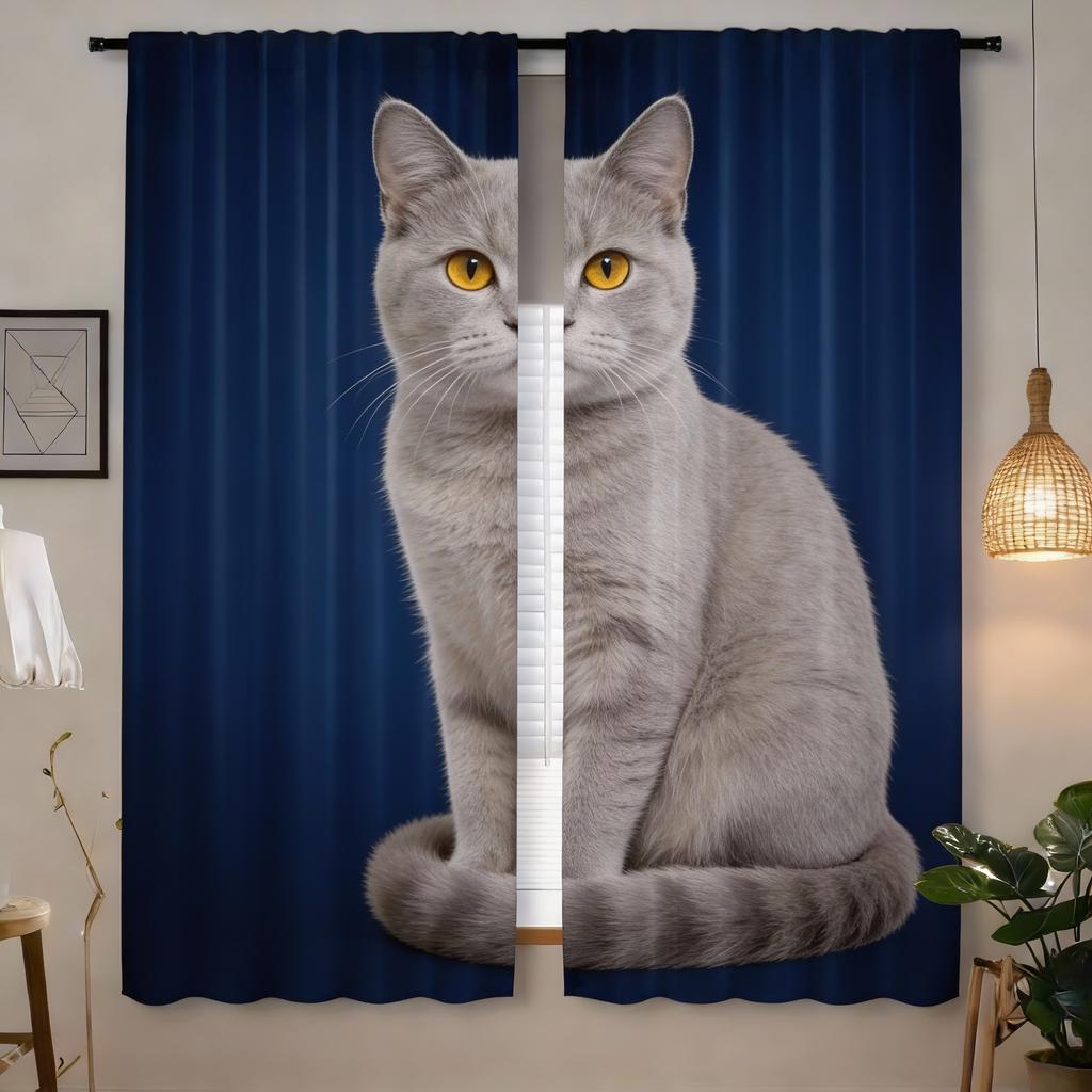 2 Pieces Rustic Animal Cat Curtains: Decorate Your Windows with Digital Printed Polyester Curtains - Suitable for Living Room,