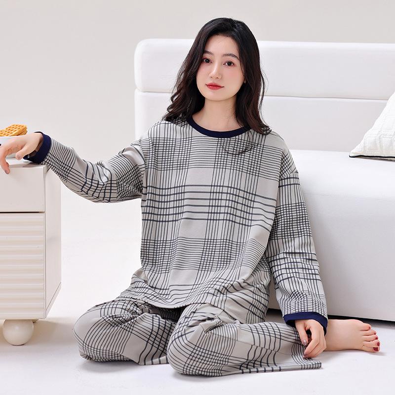 Women's Double-Sided Cotton Pajama Set: High-End, Skin-Friendly, Round Neck Pullover - Perfect for Home Wear