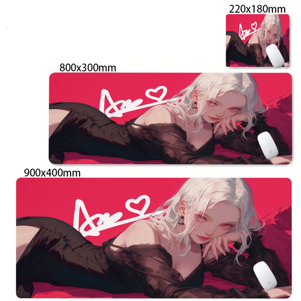 Beautiful Girl New Mouse Pad Gaming Mousepad Kawaii Anime Girl Red Deskmat ESports Office PC Mice Mat Natural Rubber Mausepad