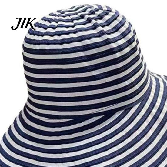 Damen Sonnenhut Gestreifter Druck Breiter Rand UV-Schutz Blockierend Leicht Atmungsaktiv Sommer Strand Schale Vielseitiges Accessoire Tägliches Tragen