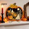 Dark Academia Room Decor Halloween Wooden Pumpkin Sign, LED Light Up Ghost Hanging Gothic Home Accessories Wall Sign for Indoor Outdoor Holiday Party