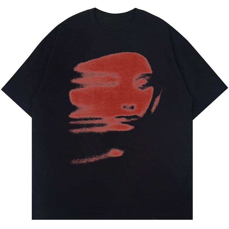 Unisex Blur Abstract Portrait Graphic T Shirt White Oversized Short Sleeve Art Streetwear Tops