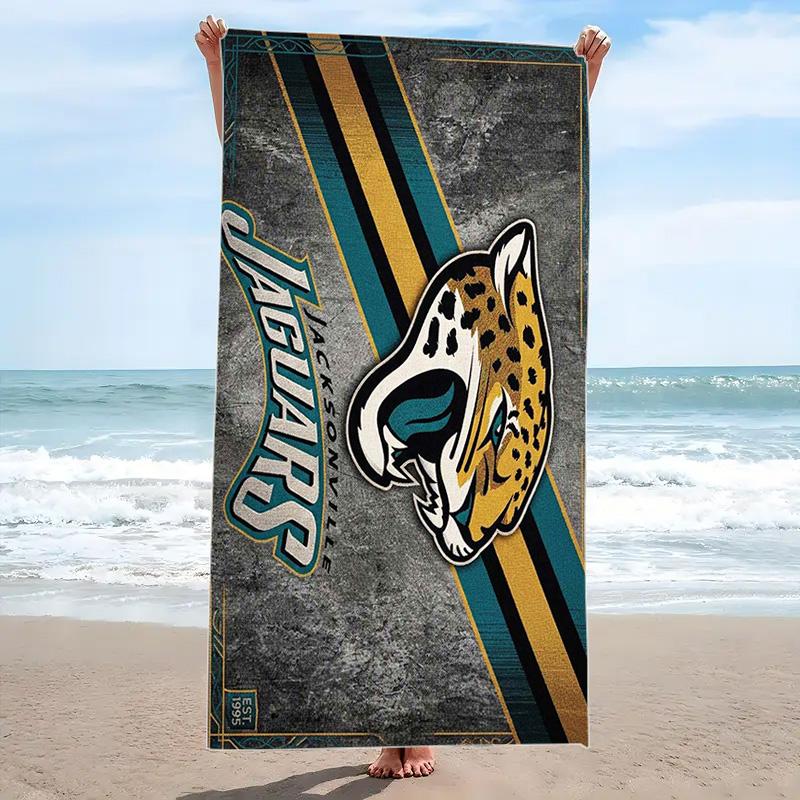 Jacksonville Jaguars Print Beach Towel, Large Soft Quick Dry Towel for Beach Camping Swimming