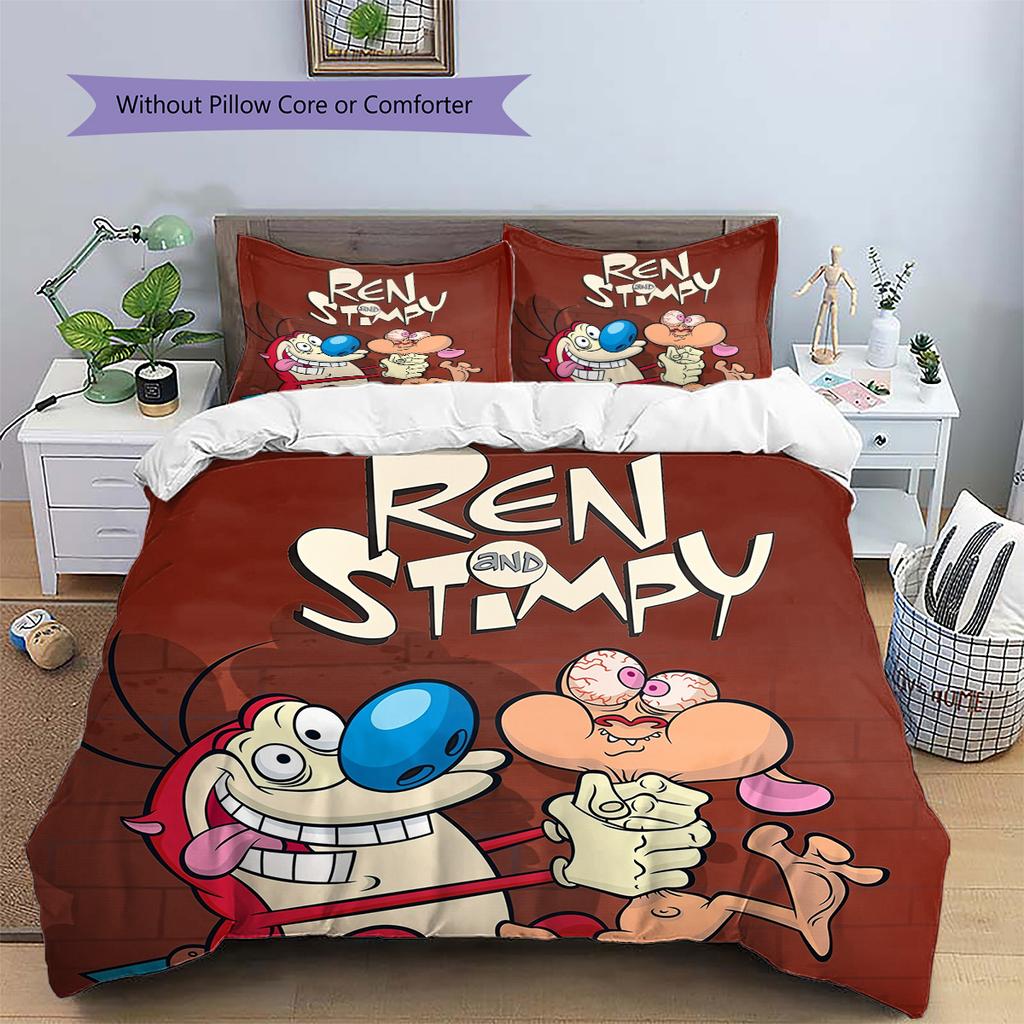 Ren & Stimpy  Pattern Bedding Quilt Set  Home Decoration  Gift (1 * duvet cover + 2 * pillowcase  without core)