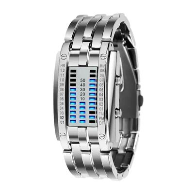 Technologie montre binaire hommes femmes en acier inoxydable Date numérique Bracelet LED montres de Sport