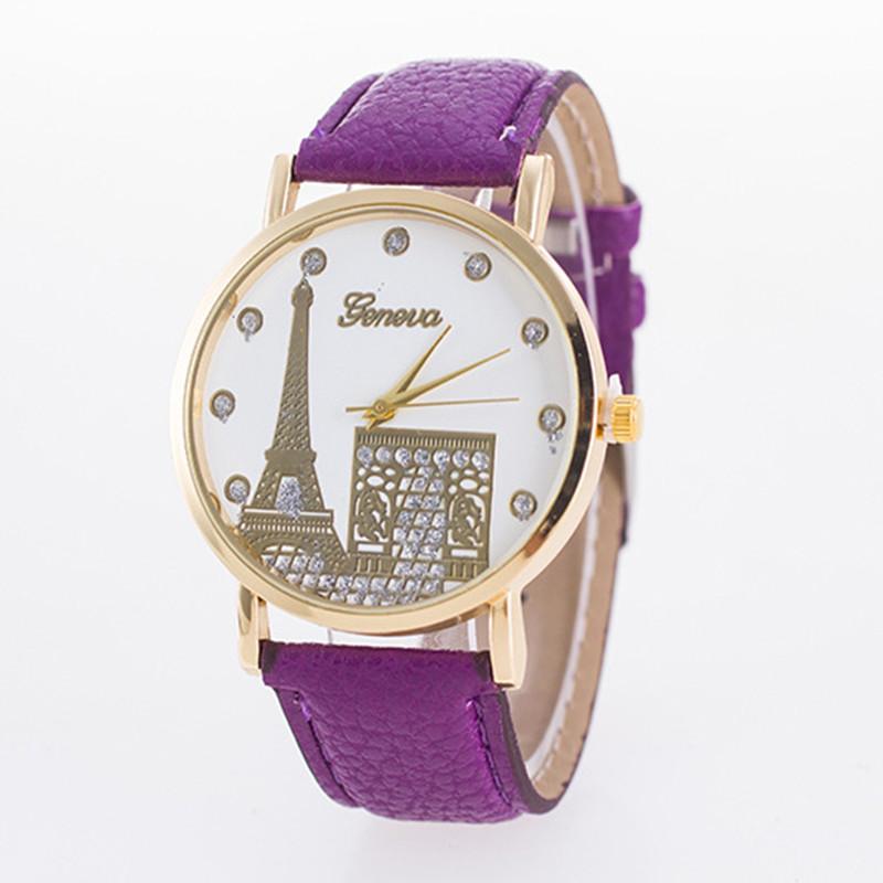 Eiffel Pattern Tower Watch Pu Strap Quartz Wrist Watch Decoration Gift Fashion