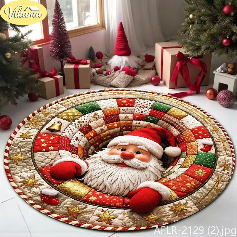 3D Visual Deep-Pile Santa Claus Pattern Rug, Soft Non-Slip Festive Living Room Decor Mat, Christmas Home Decor, Xmas Gift