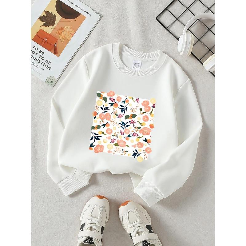 European sizes Kids' round-neck hoodie - Floral Fruit Lemon Berry Leaves Pattern , Sportswear And Casual Wear, Soft And Comfortable