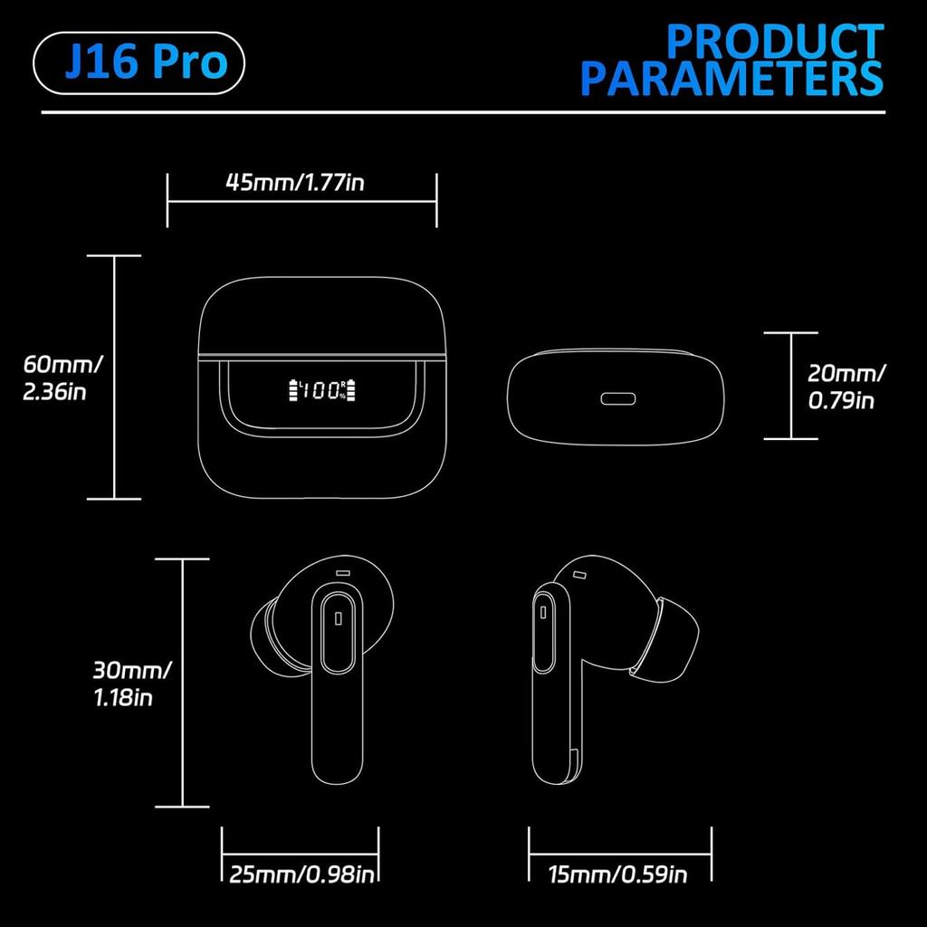 Kabellose Ohrhörer Bluetooth 5.4 6 Mikrofone ENC Geräuschunterdrückung Ohrstöpsel Tiefer Bass HiFi Stereo LED-Anzeige 48H Wiedergabezeit Kopfhörer IPX7 Kopfhörer Android iOS