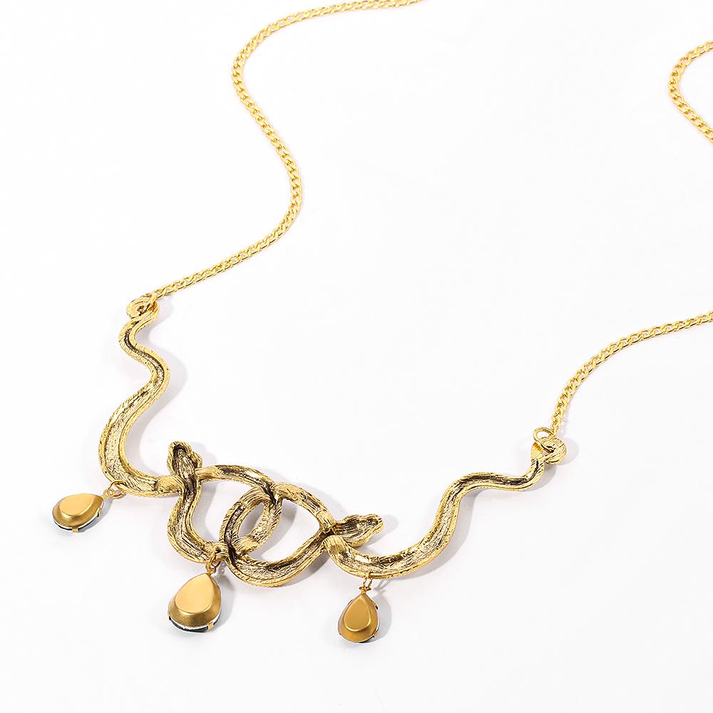 Trendy Vintage Double Snake Necklace Goth Entwined Snakes Water Drop Crystal Neck Chain For Women Party Charm Jewelry Gifts