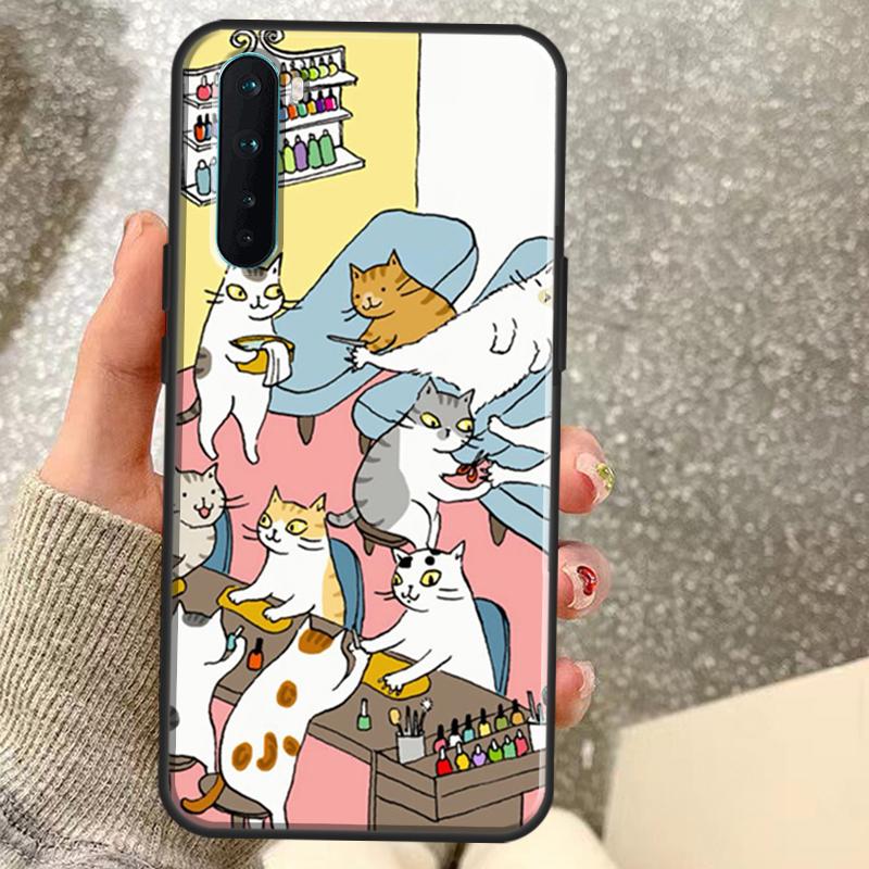 Japanese Cat Drink Pattern Case For OnePlus 15 13 12 11 10 10R 12R 13R 15R 13T 10T 8T Nord 5 CE 2 3 4 Lite N20 N30 Coque