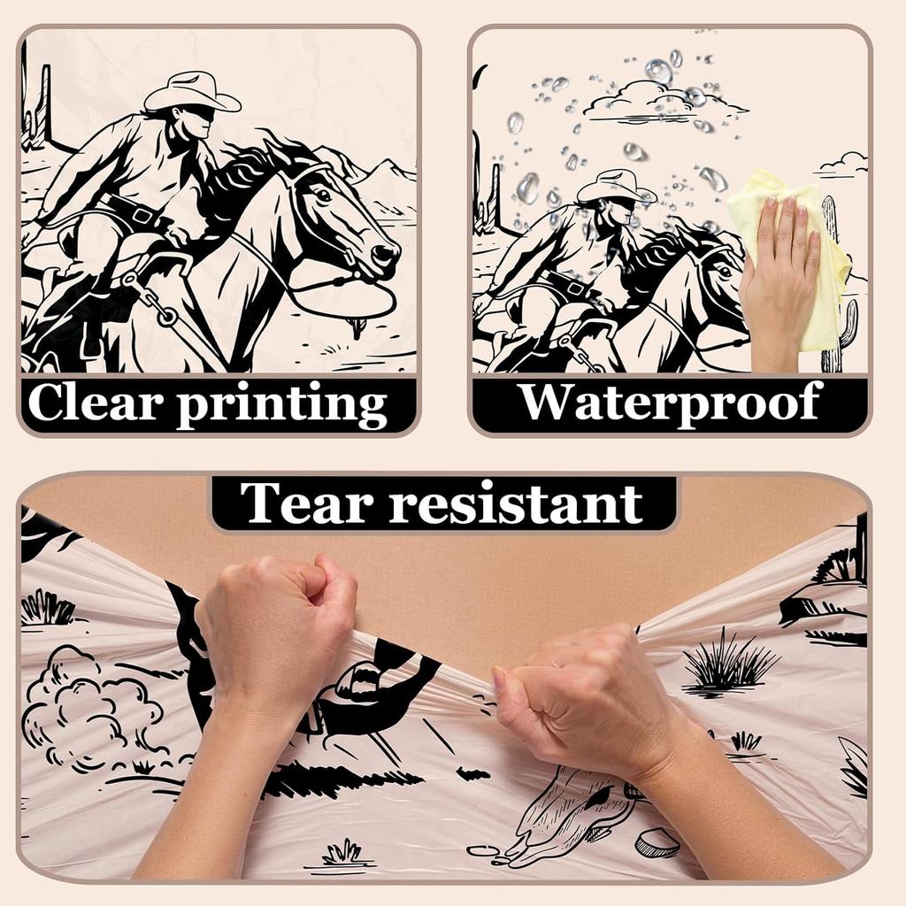 Western Party Decorations Cowboy Tablecloths Disposable Wild West Cowboy Birthday Table Cover for Kids Rodeo Bachelorette Baby Shower Party Supplies