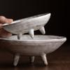 Piatto Rotondo in Gres Stoneware Retrò Vassoio per Frutta Piatto da Dessert Vassoio per Rinfreschi Piatto da Cena su Treppiede Alto Piatti in Ceramica Bianco e Nero