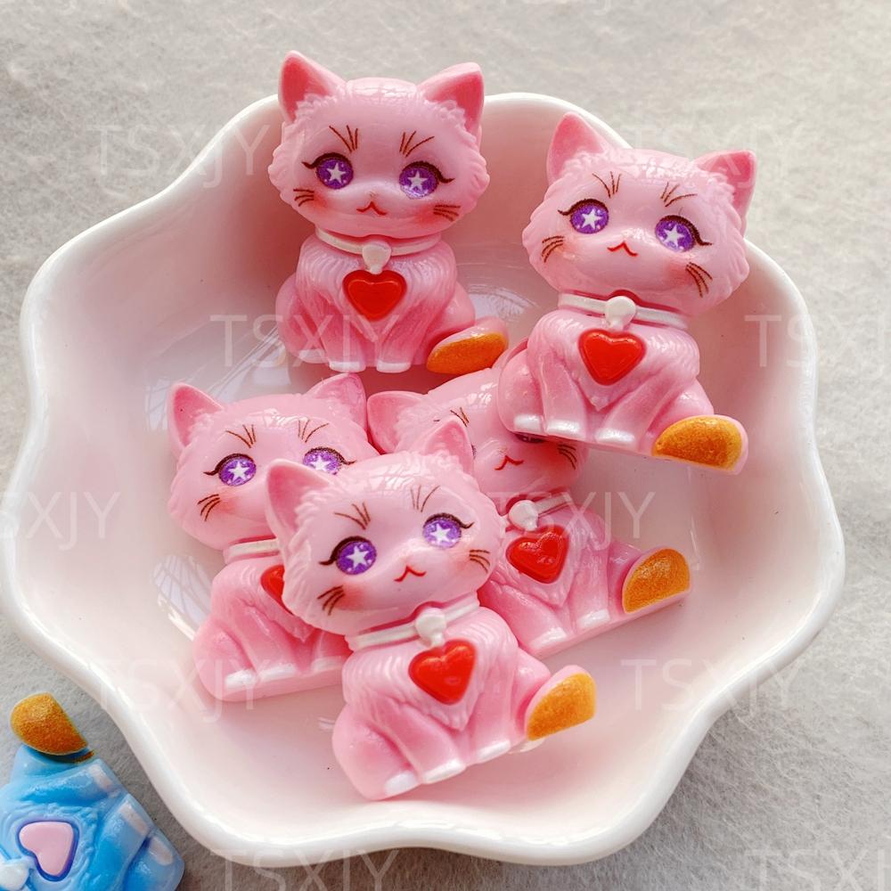 6PCS New Colorful cute cartoon 3D animal kitten Flat back Cabochon Stone Scrapbook DIY Decor Figurines Crafts Accessories