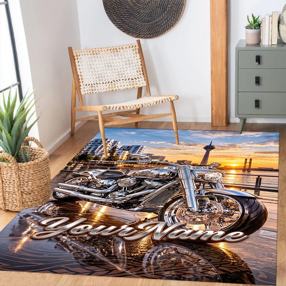 Harley-davidson Motorcycles Customize Your Name Floor Rug Office Rug Perfect for Outdoor Living Rooms Game Room Balcony Anti-slip Rug Decorate Offices